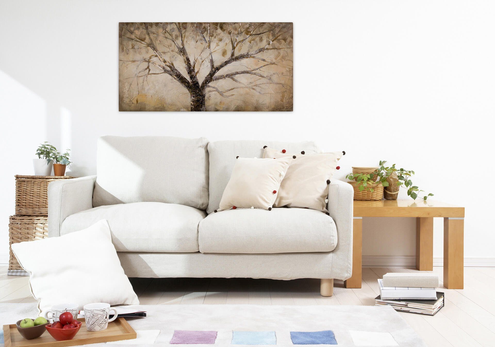 KUNSTLOFT Gemälde Der weise 120x60 Wohnzimmer cm, 100% HANDGEMALT Leinwandbild Wandbild Baum