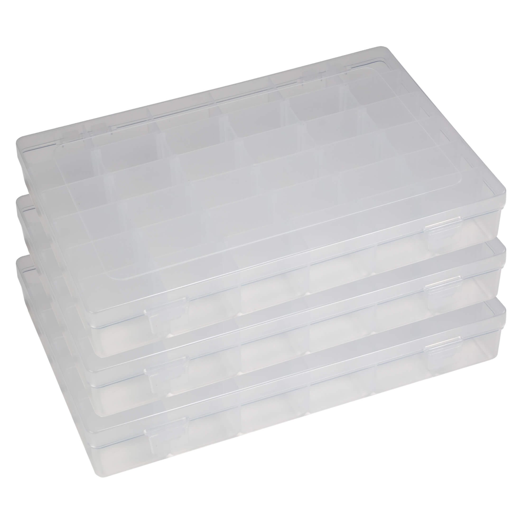 Work plus Sortimentskasten 3er Set Sortierbox transparent mit je 36 Fächern, verstellbare (3 St), Kleinteilemagazin, Sortimentskasten verstellbar