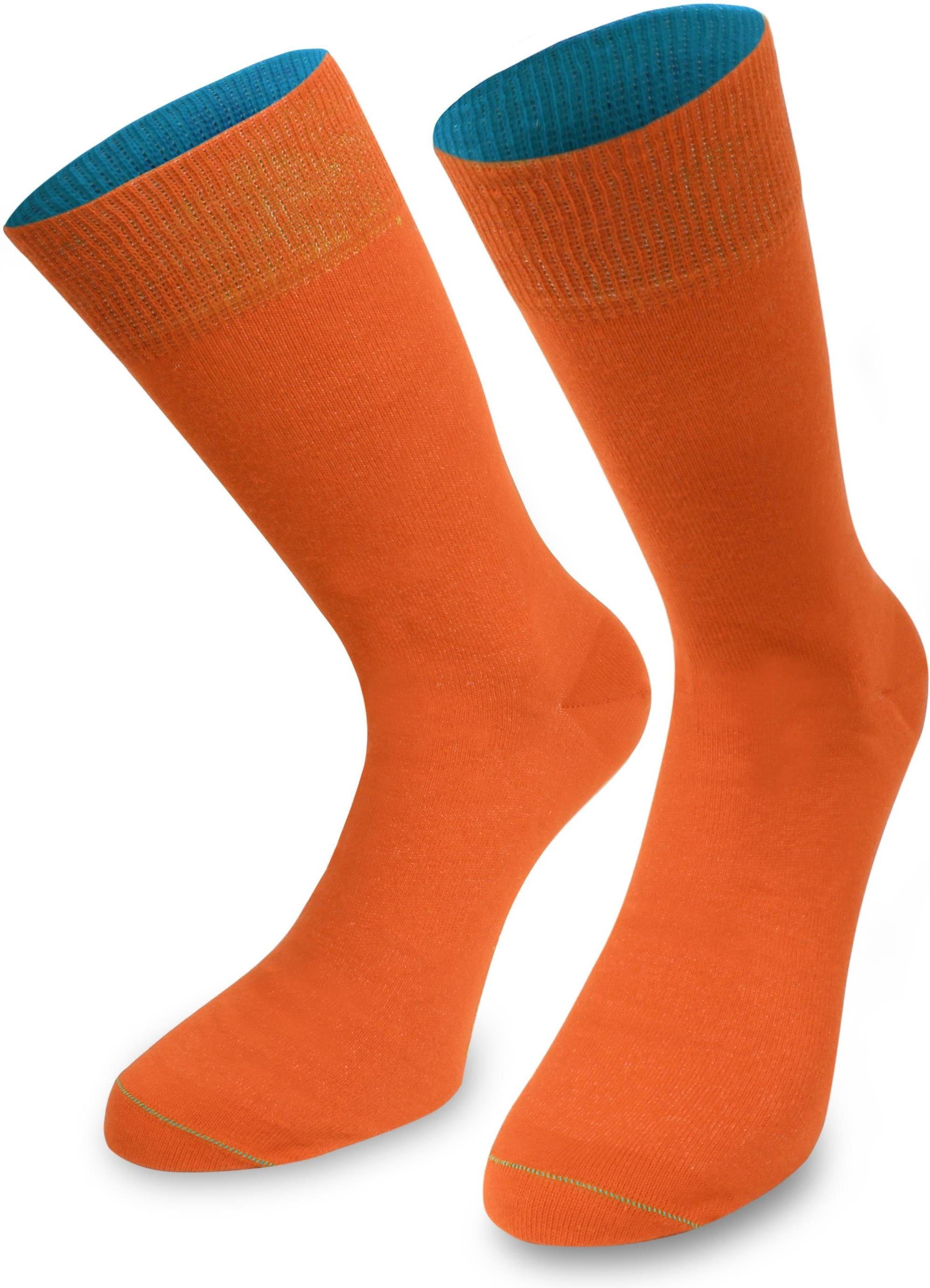 normani Basicsocken 1 Paar Socken Bi-Color (1 Paar) farbig abgesetzter Bund Orange/Türkis