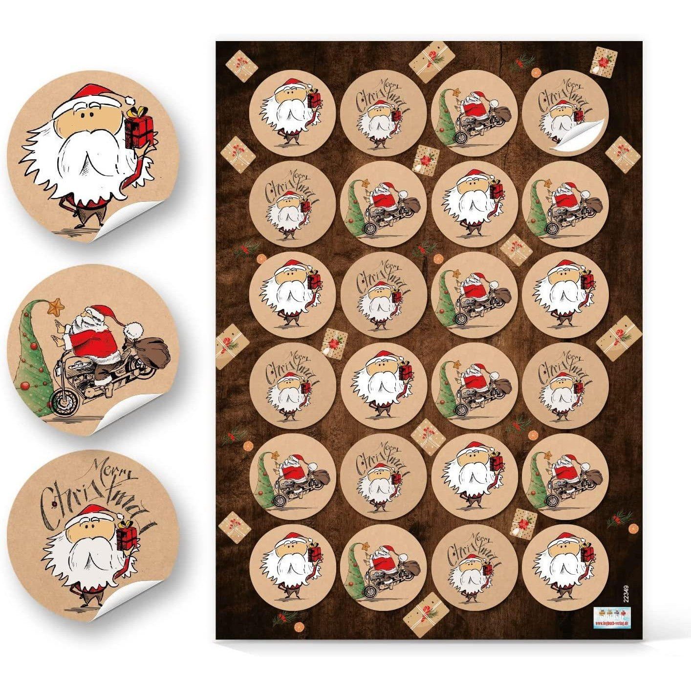 Logbuch-Verlag Aufkleber 24 lustige Weihnachtsmann Aufkleber Merry Christmas Weihnachtssticker