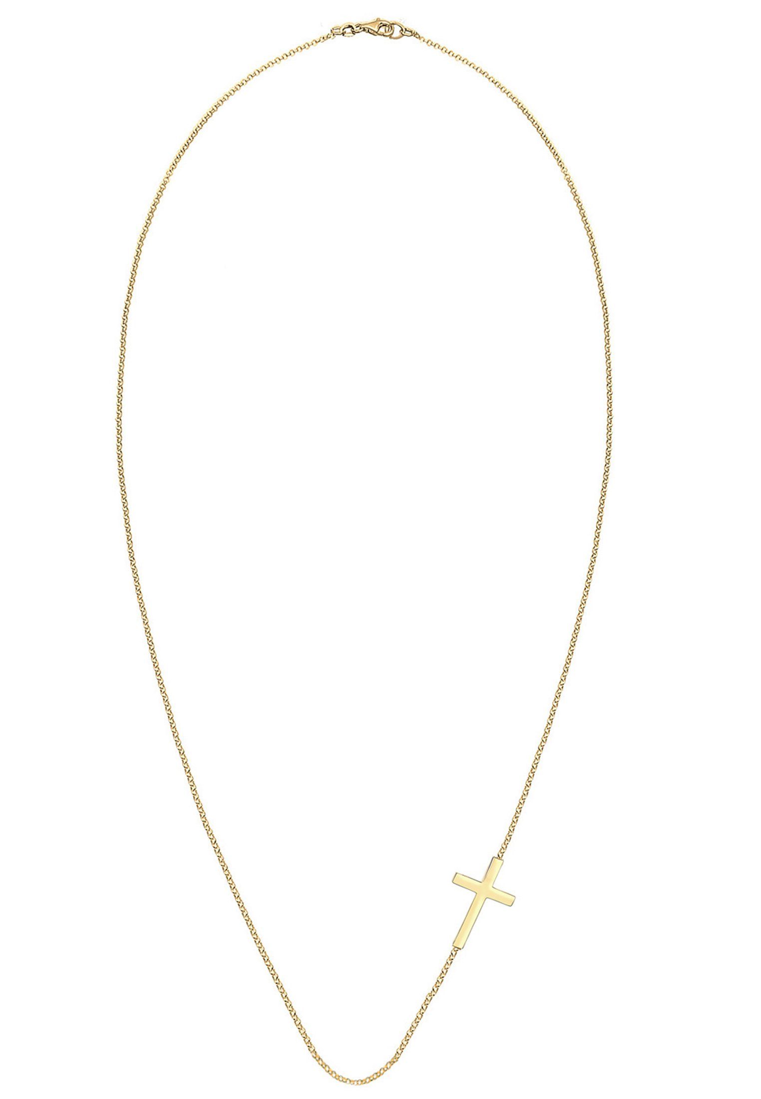 Elli Kette Anhänger Gold mit Schlicht Kreuz Sterling 925 Silber mit