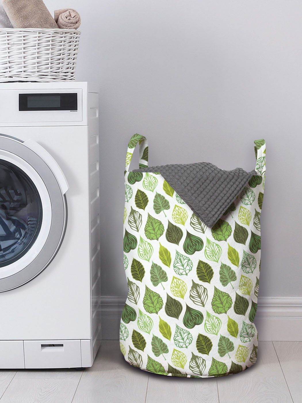 für mit Griffen Laub Wäschekorb Blätter Grün Wäschesäckchen Einzelheiten Abakuhaus Kordelzugverschluss Waschsalons,
