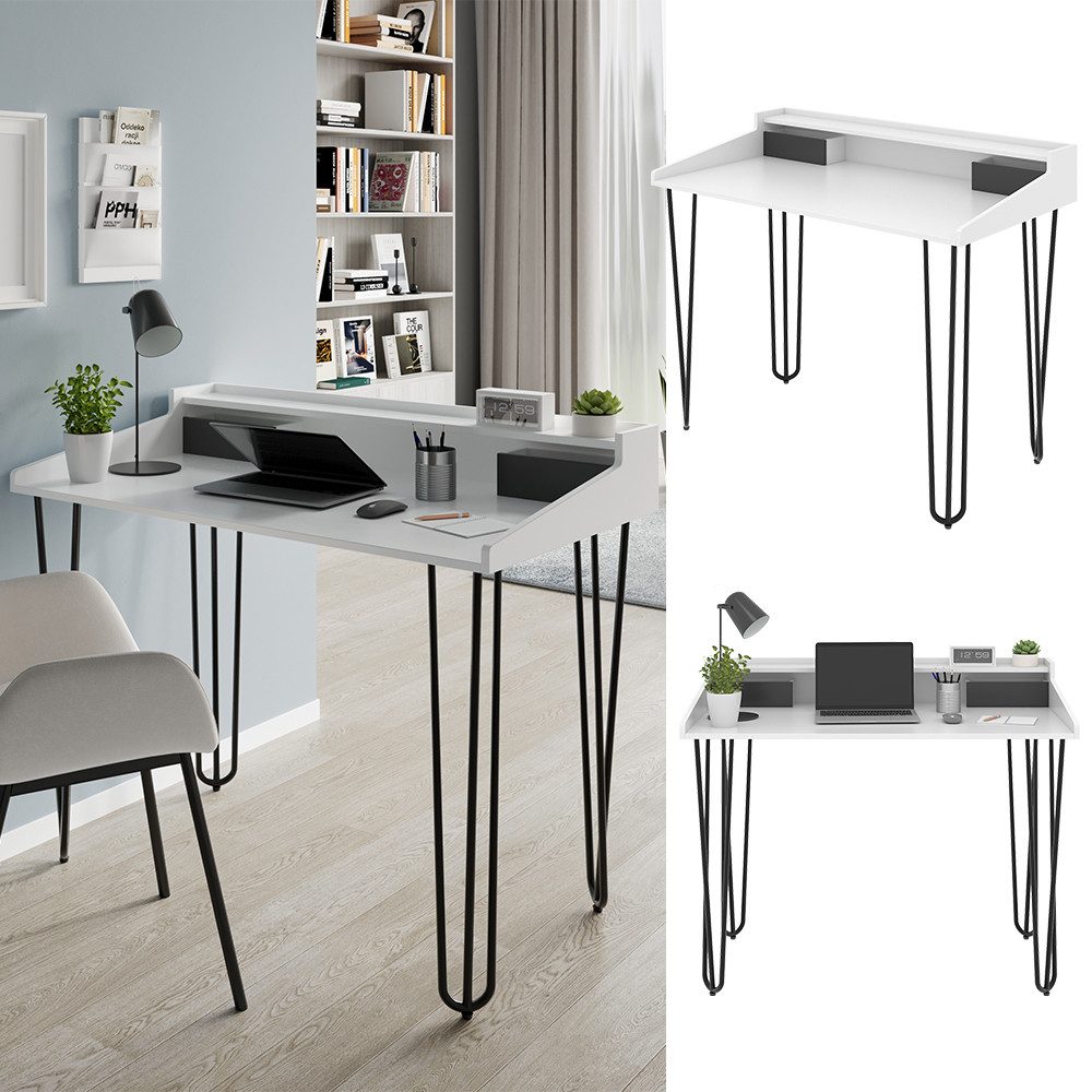 Vicco Schreibtisch Sannar, Weiß/Schwarz, 110 x 60 cm mit Schubladen günstig online kaufen