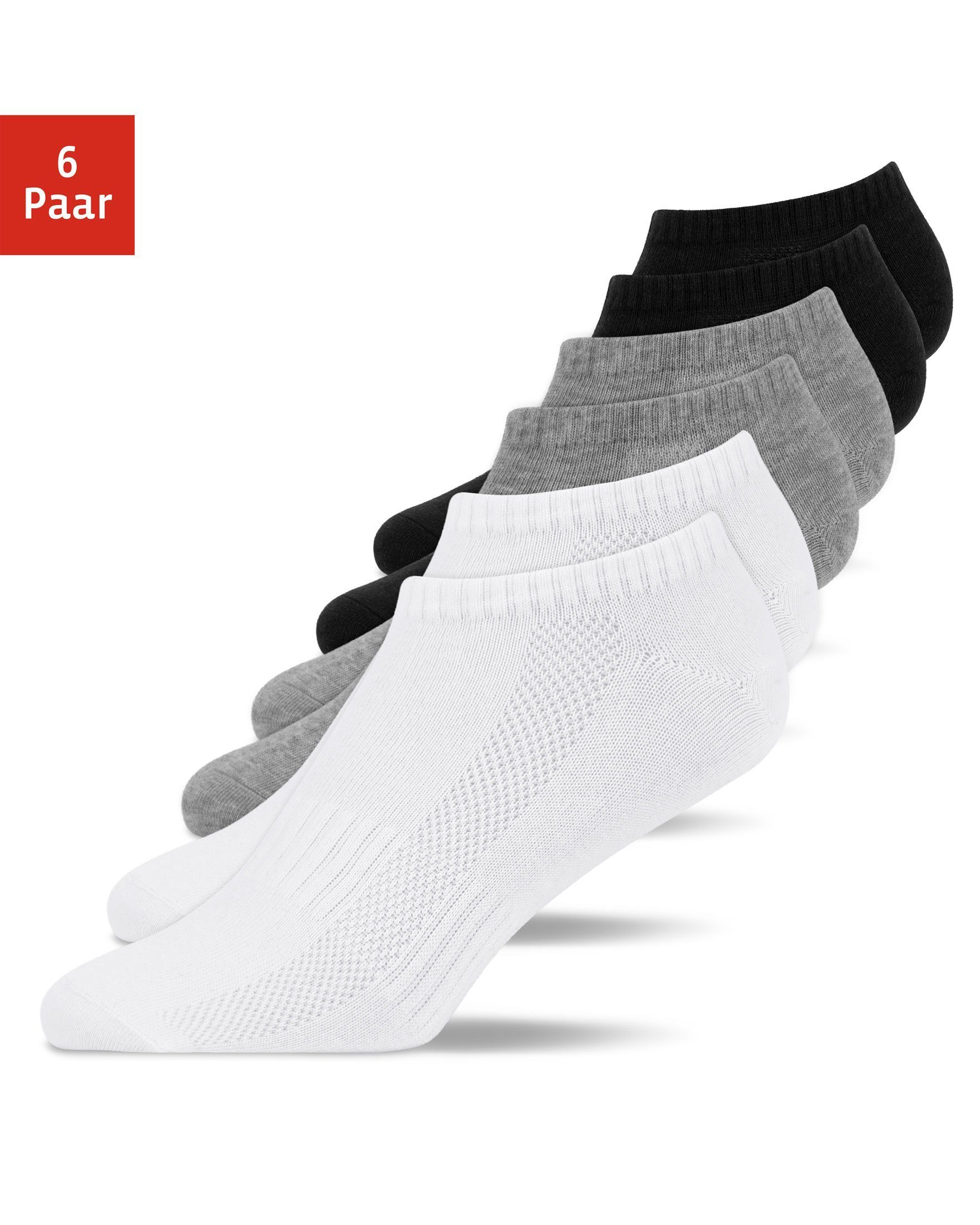 Sneaker Socken 6 Paar gekämmte Baumwolle schwarz o weiß Kurzsocken 35-38 bis 46 