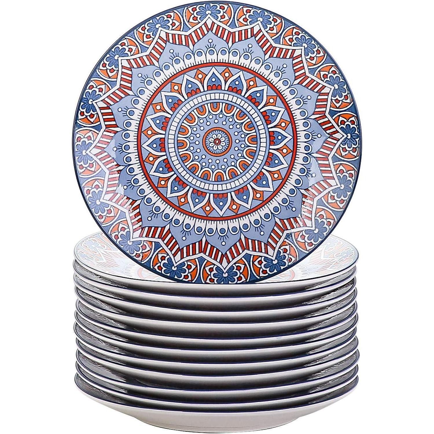 LuxusKollektion Kuchenteller Kuchenteller Porzellan 12pcs Dessertteller Mandala-türkis