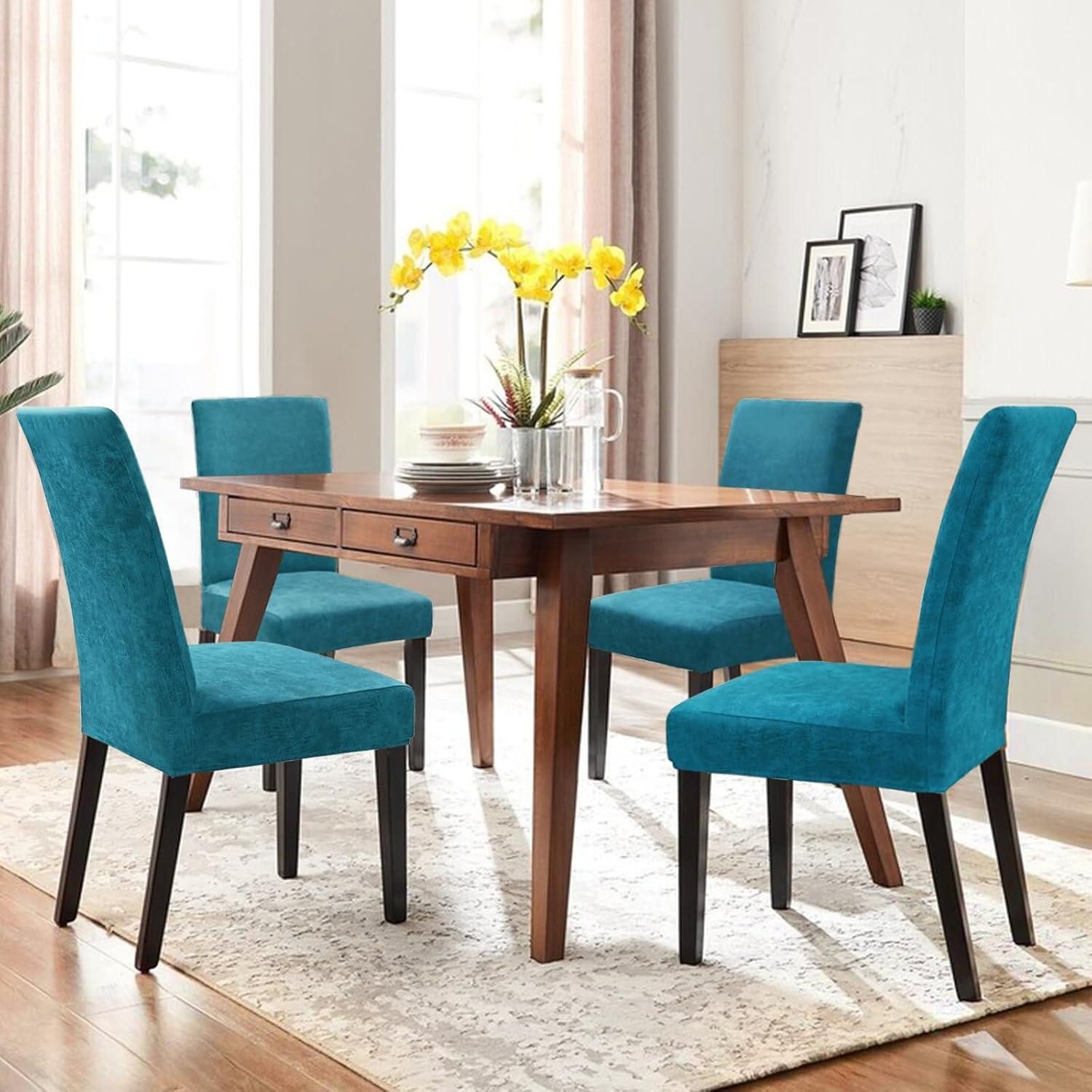 LuxusKollektion Stuhlbezug Stuhlhussen PU Stretch Schwingstühle Esszimmer Pfauenblau 6er Set – Bild 2 von 5