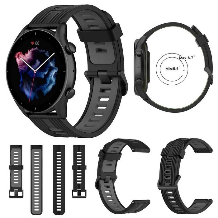 Wigento Smartwatch-Armband Für Amazfit GTR 4 / GTS 4 Watch Uhr Kunststoff / Silikon Armband Ersatz Arm Band Ersatz Schwarz / Grau