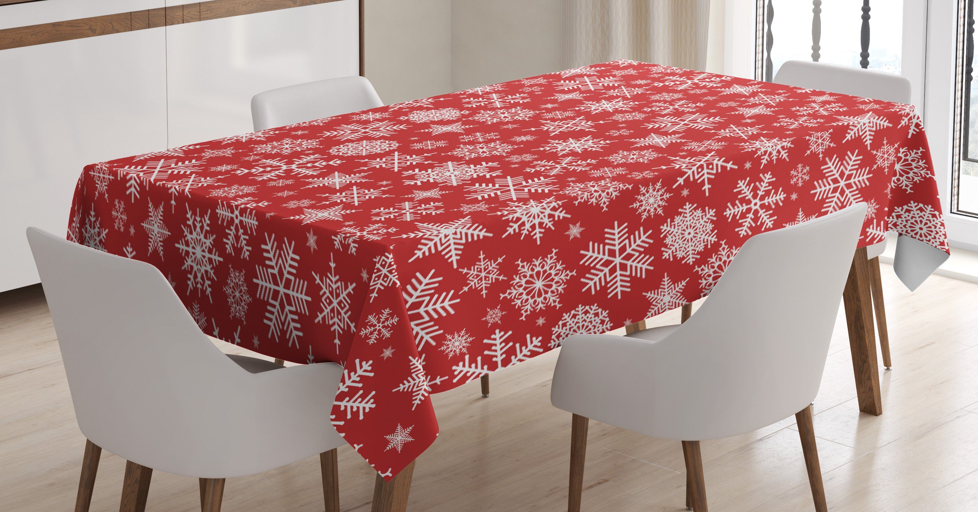 Abakuhaus Tischdecke Farbfest Waschbar Für den Außen Bereich geeignet Klare Farben, rot Verschiedene Schneeflocke-Winter