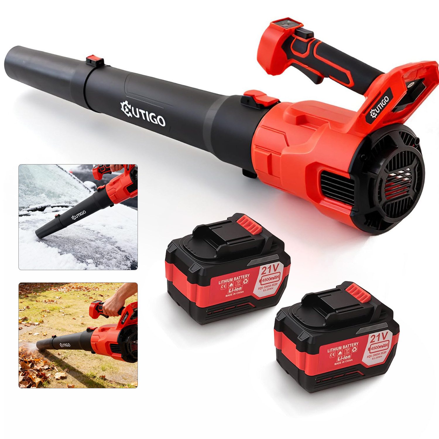 INSE Akku-Laubbläser Akku Laubbläser, Elektrischer Laubbläser mit 2×4,5Ah Akkus, Elektrischer Laubbläser mit 2 x 4.5AH 21V Akku und Ladegerät