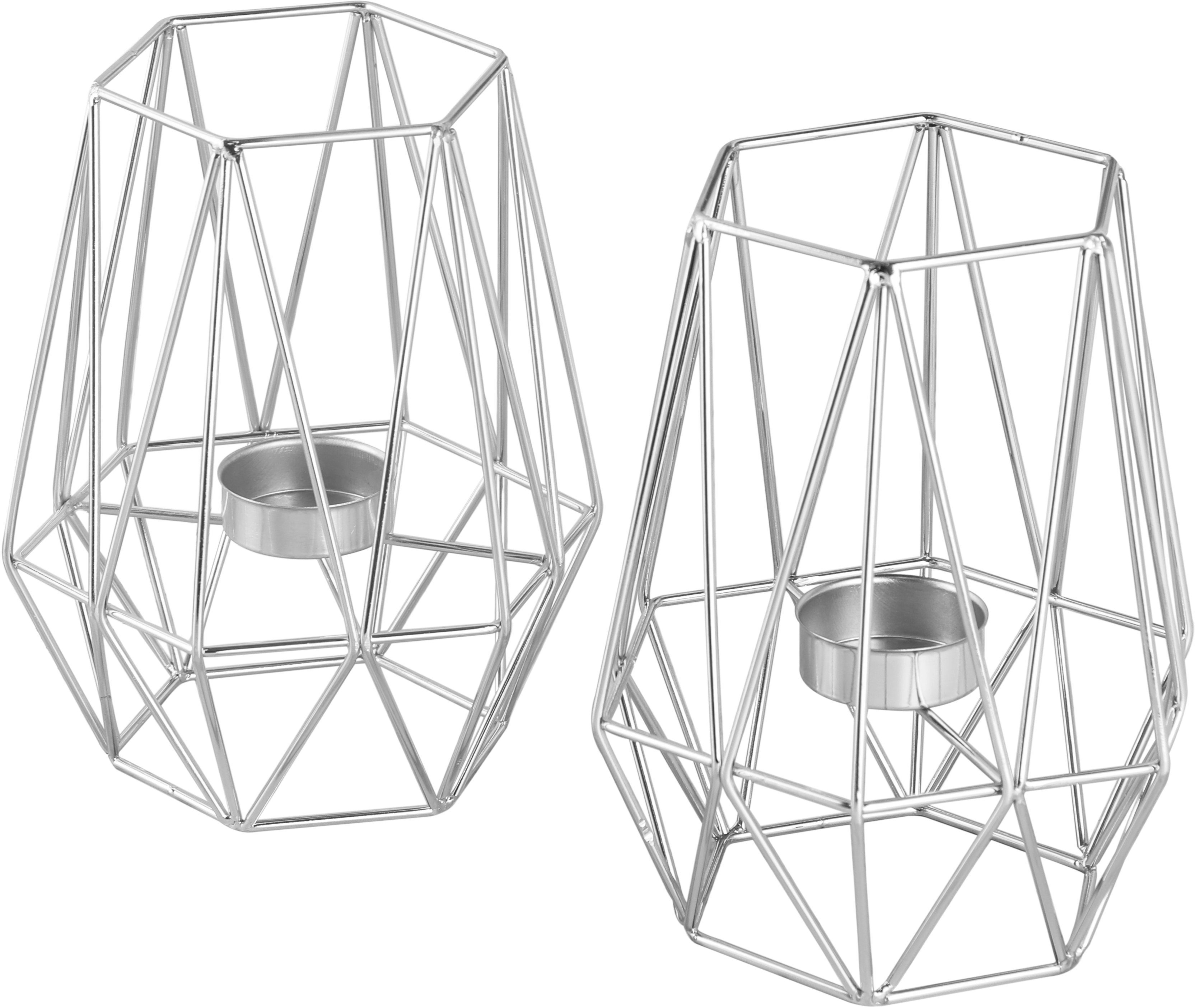Höhe (Set, 2 Big, Kerzenhalter moderner Vintage ECHTWERK geometrisches Eisen, aus Teelichthalter silberfarben 17 ca. Design, cm St), Weihnachtsdeko