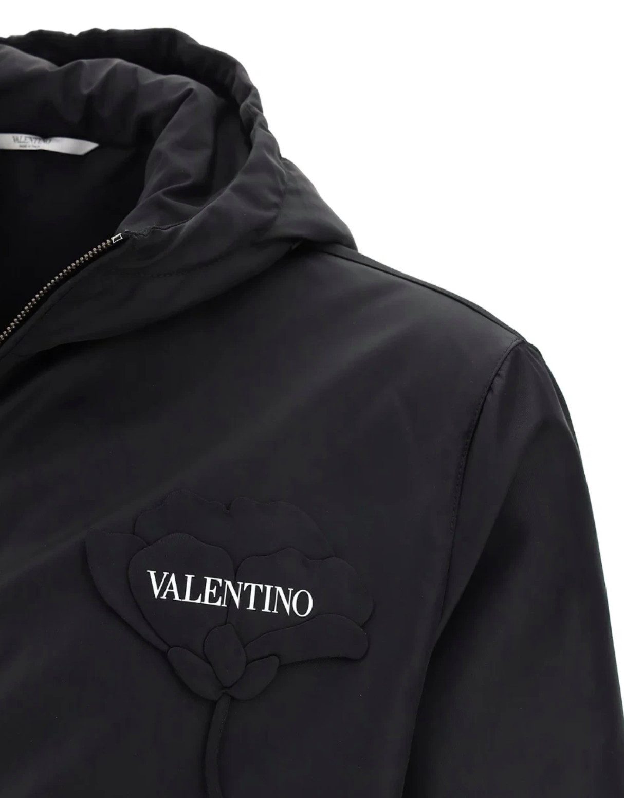 Valentino Allwetterjacke Jacke Blumenlogo Blouson Parker Mit Kapuze seitliche Reißverschlusstaschen, Aufgesticktes Blumenlogo