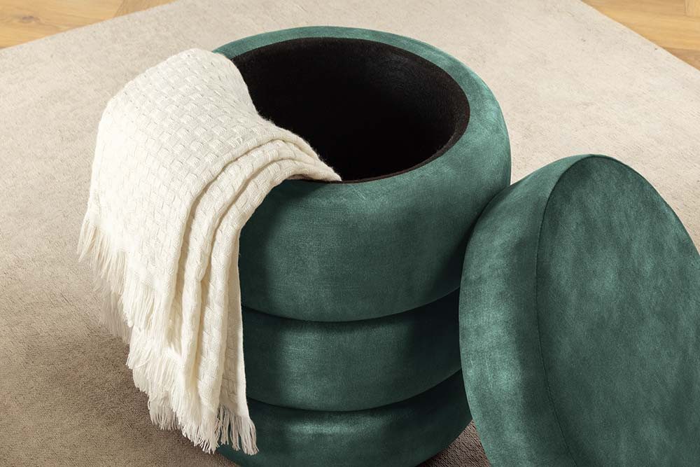 riess-ambiente Polsterhocker VOGUE 40cm grün - Samt, mit Stauraum, gepolstert, rund, retro (Einzelartikel, 1 St), Eleganter Sitzhocker - ideal f. Ankleide, Flur – Bild 4 von 5