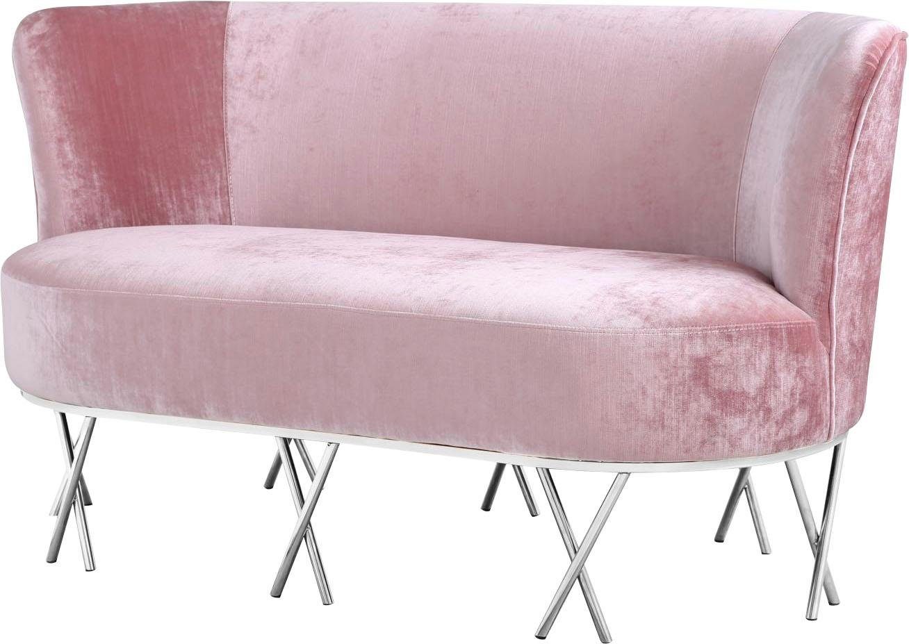 Leonique Sofa Scarlett, Sofa/Bank, rosa Velours, Chromfüße, Design, 145x72x80
