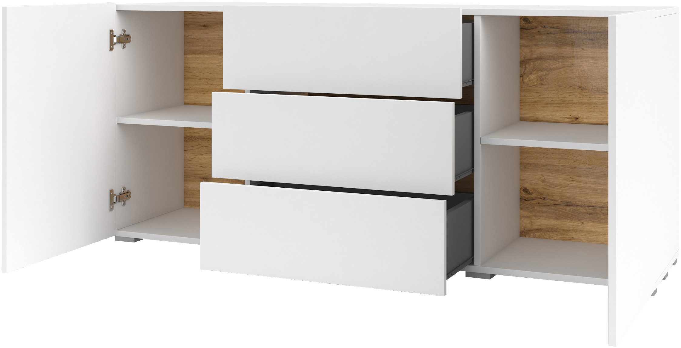 Home affaire Sideboard Ava, Breite 140 cm, hängend und stehend montierbar, moderne grifflose Kommode, Schubladenschrank, 2Türen/3Schubkästen