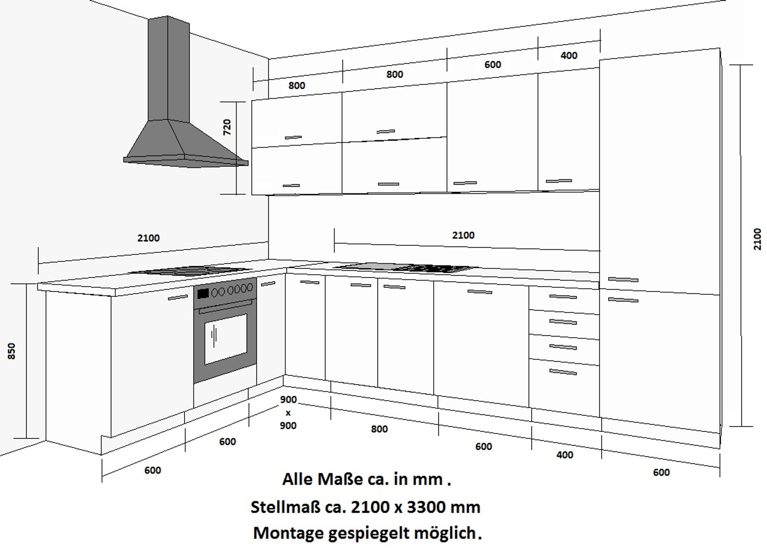 Kitchen Price Bomb: Corner Kitchen Bianca Corner II 210x330 cm Kitchen Kitchenette Corner Kitchen High Gloss Grey