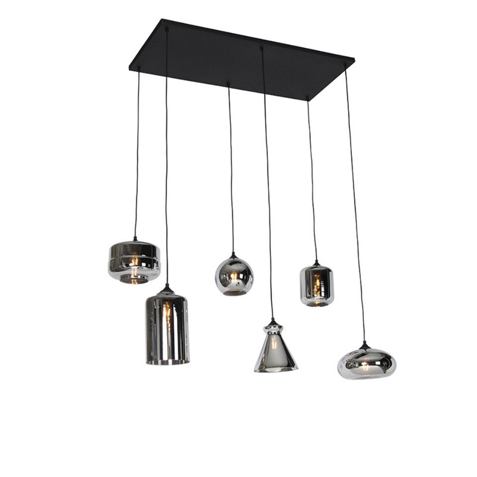 Qazqa Pendelleuchte Wallace, ohne Leuchtmittel, E27, Grau, Art Deco, Glas, 6-flammig