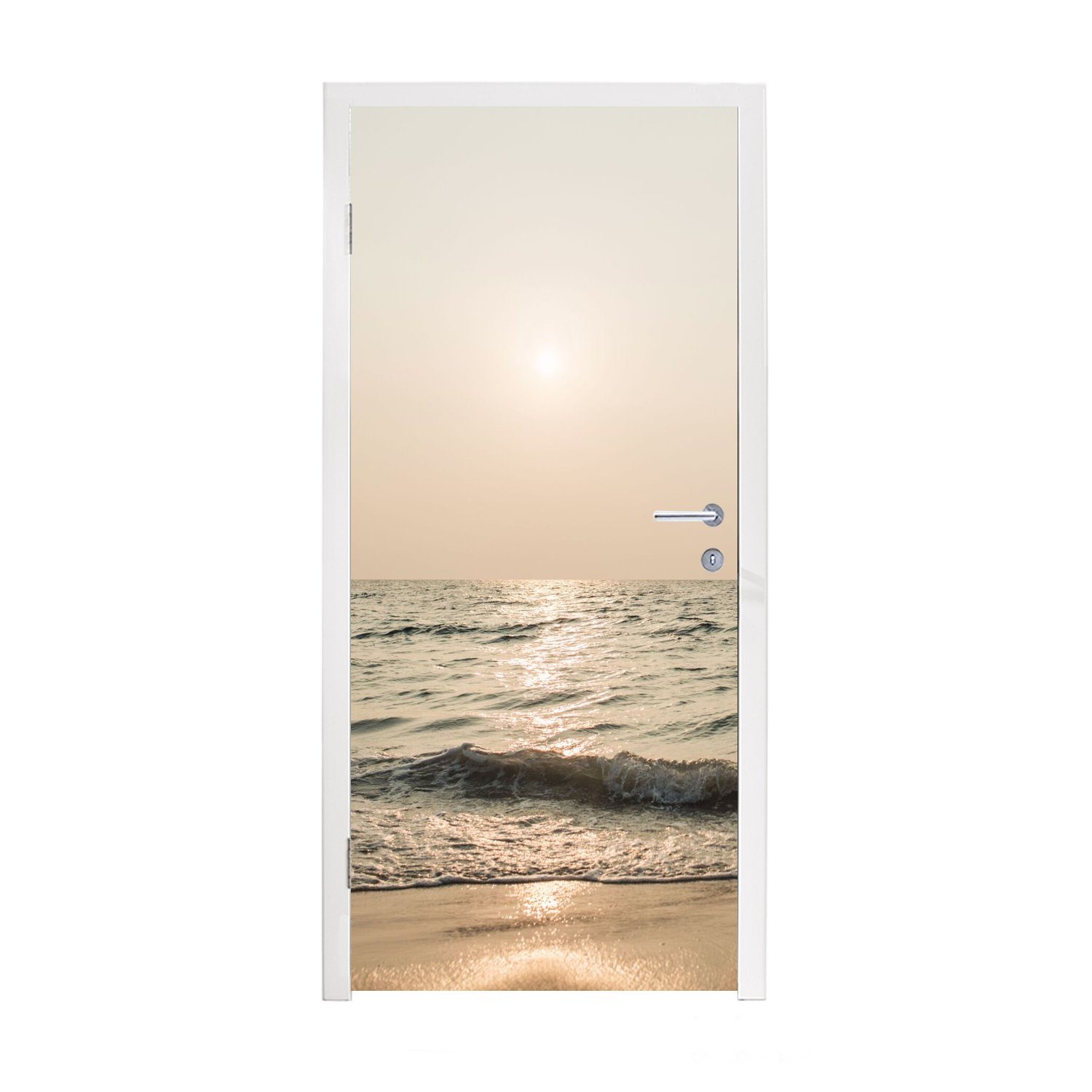MuchoWow Türtapete cm für St), Tür, Matt, (1 Fototapete - Sonne, bedruckt, Strand - Türaufkleber, 75x205 Meer