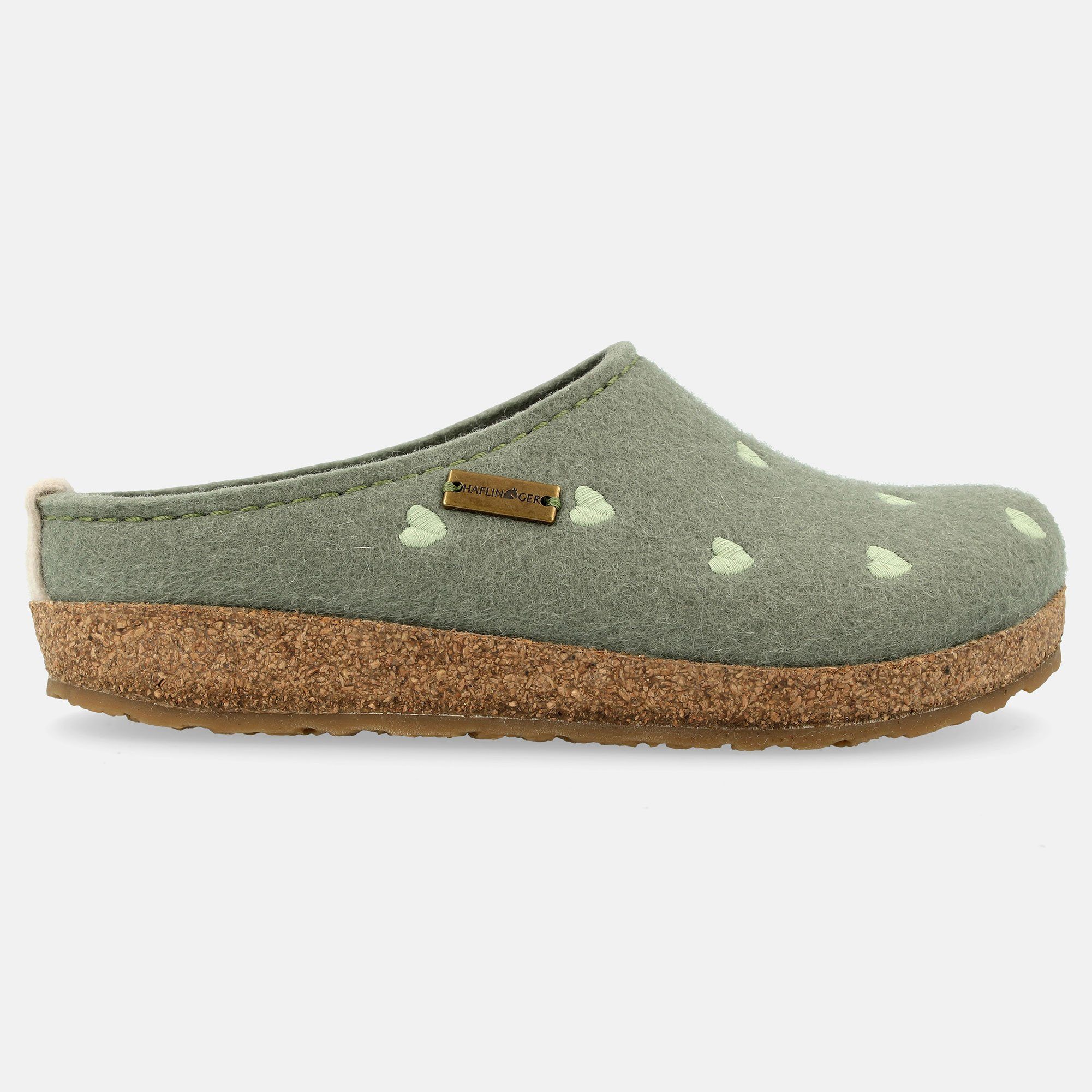 Haflinger Grizzly Cuoricino Filzclog aus reinem Wollfilz Unisex Herzmotiv Hausschuh