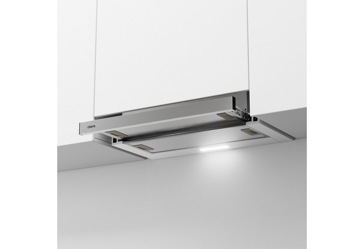CIARRA Flachschirmhaube 60 cm ausziehbare Dunstabzugshaube Abluft & Umluft 2 Stufen CBCS6906D 391 m³/h Teleskophaube 2 Aktivkohlefilter & Fettilter, Wippschalter