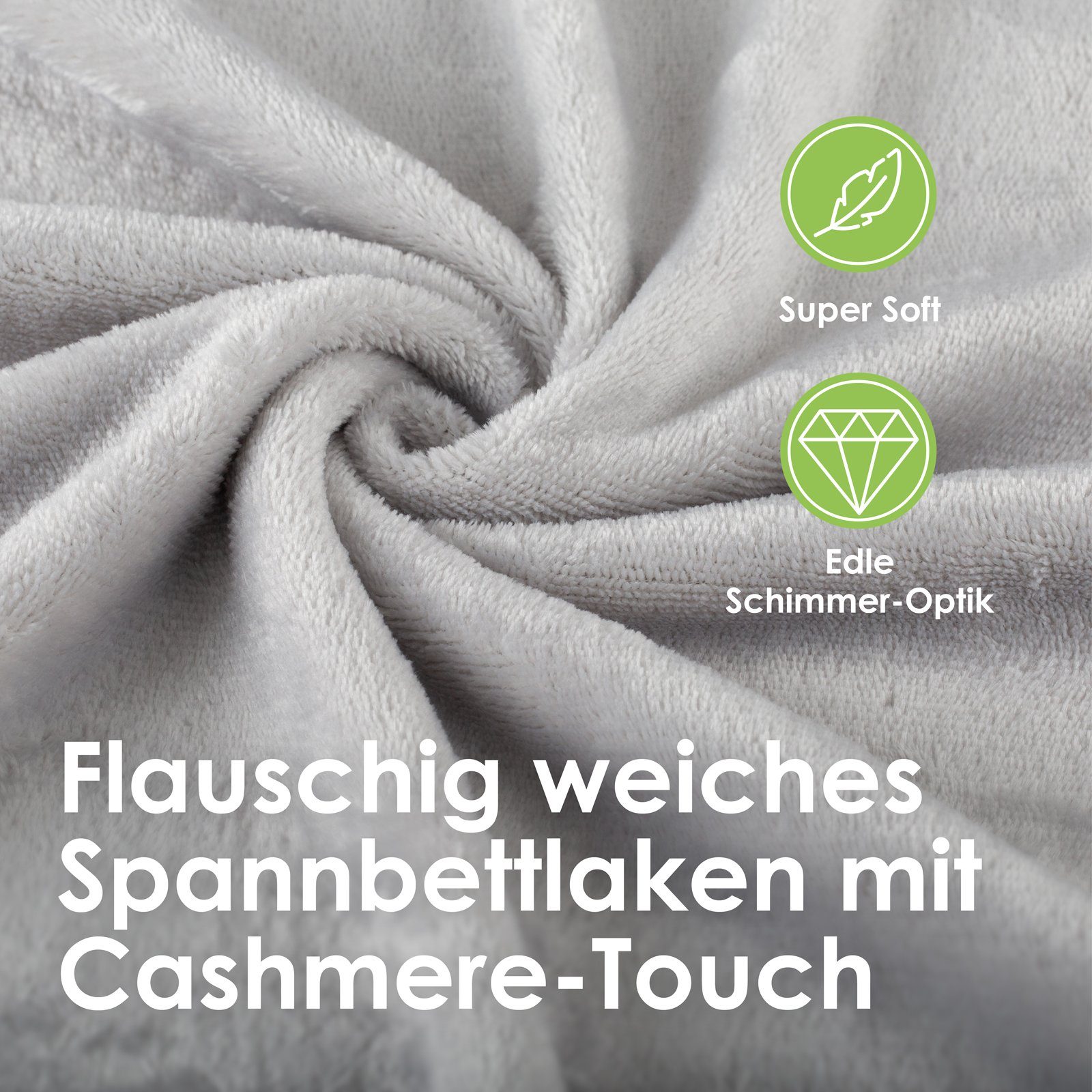 I I Super Touch Rundum-Gummizug Bettlaken, kuschelig Silber Spannbetttuch cm weich bis Gummizug: I Microfaser, 25 Spannbettlaken Soft Cashmere Matratzenhöhe heimtexland, rundum,