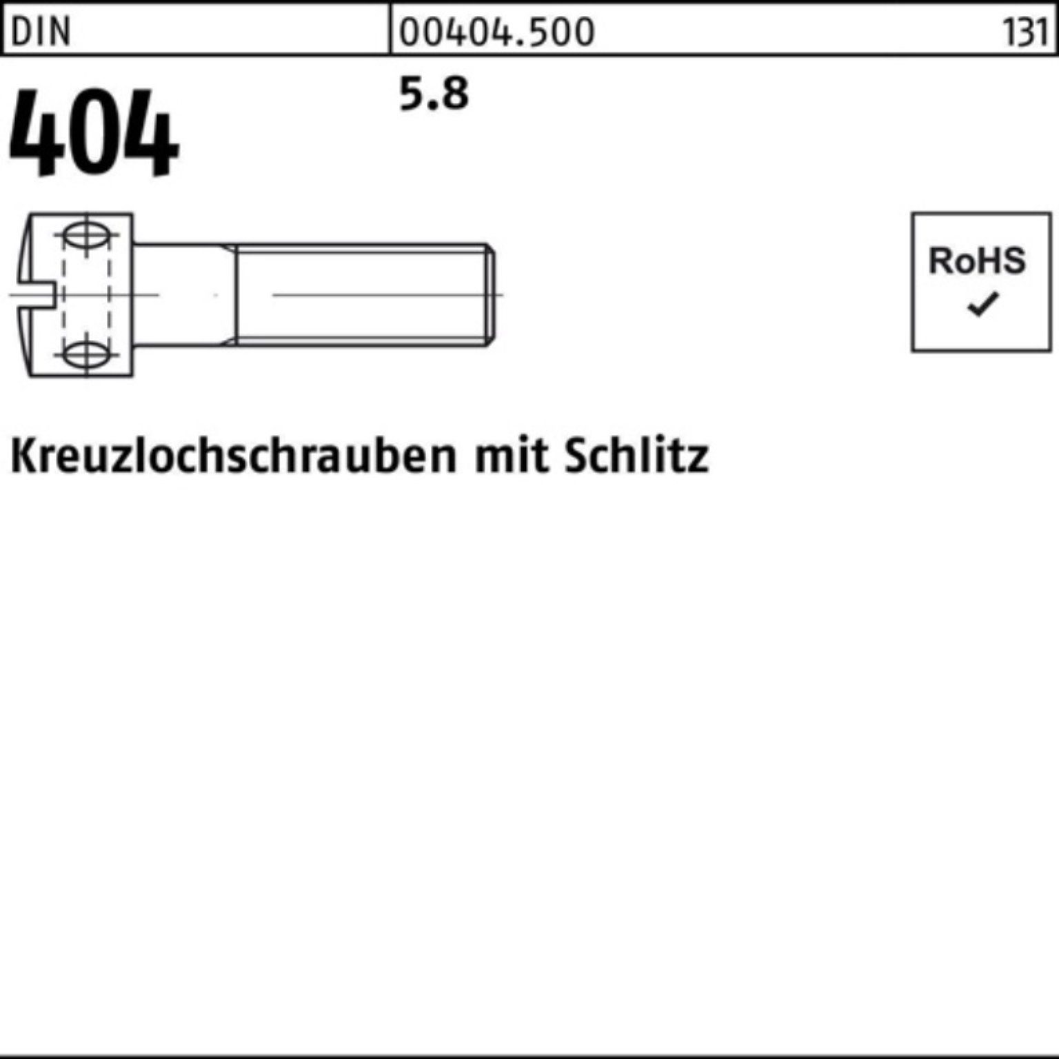 Reyher Schraube 100er Pack Kreuzlochschraube DIN 404 Schlitz M5x 10 5.8 100 Stück DIN