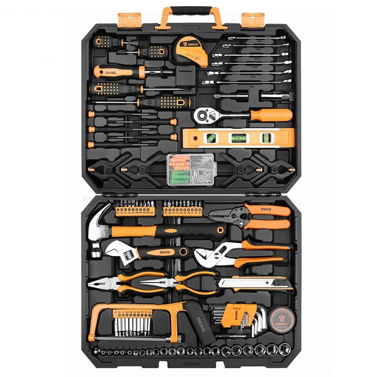 DEKO Werkzeugset Werkzeugset, (168-St., DEKO, Werkzeugset 168 tlg., für  Hausreparaturen und Elektroarbeiten mit Präzisionswerkzeug, Wasserwaage und  Handsäge, Klemmen, Säge uvm), Werkzeugkoffer - Werkzeugkasten | Werkzeug-Sets