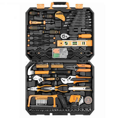 DEKO Werkzeugset Werkzeugset, (168-St., DEKO, Werkzeugset 168 tlg., für Hausreparaturen und Elektroarbeiten mit Präzisionswerkzeug, Wasserwaage und Handsäge, Klemmen, Säge uvm), Werkzeugkoffer - Werkzeugkasten