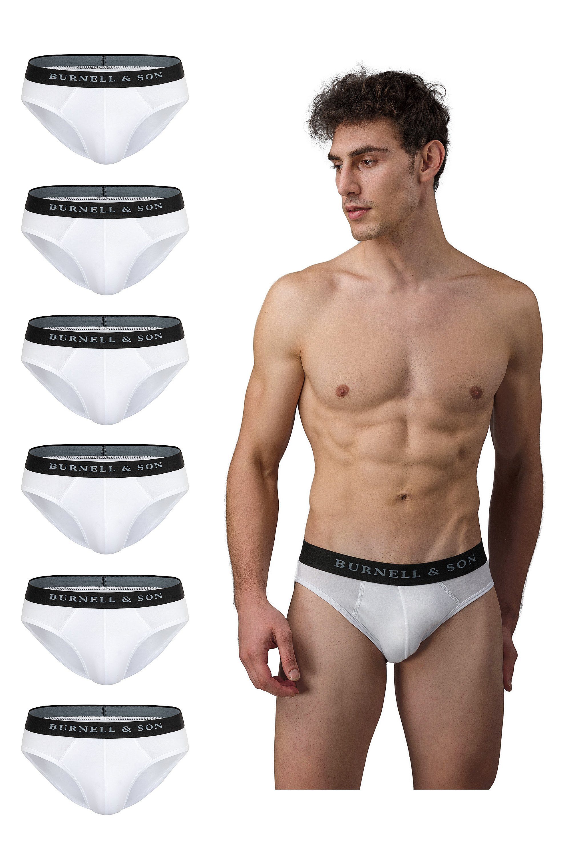Burnell & Son Slip Herrenslips Unterhosen für Herren (Packung, Set, Spar-Pack, Spar-Packung, 6-St., 6er-Pack) aus Baumwolle mit Komfortbund Weiß