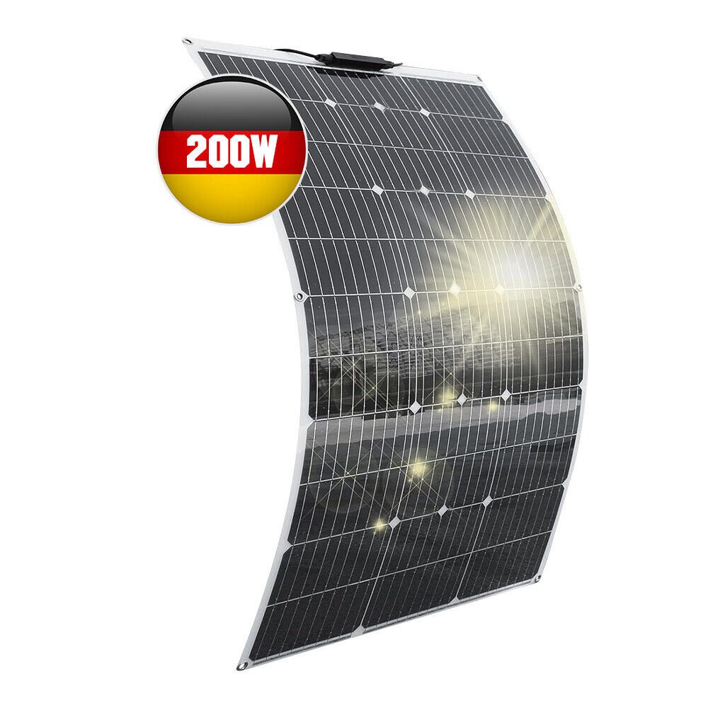 Rhein Beleuchtung Solarmodul 200W effizientes flexibles Solarpanel aus monokristallinem Silizium, 200 W, Monokristallin, (1-St., Für Wohnmobil, Garten, Boot – solarpanel 200w, solarpanel camping), Dünnes, leichtes Design mit Montagelöchern – langlebig & effizient