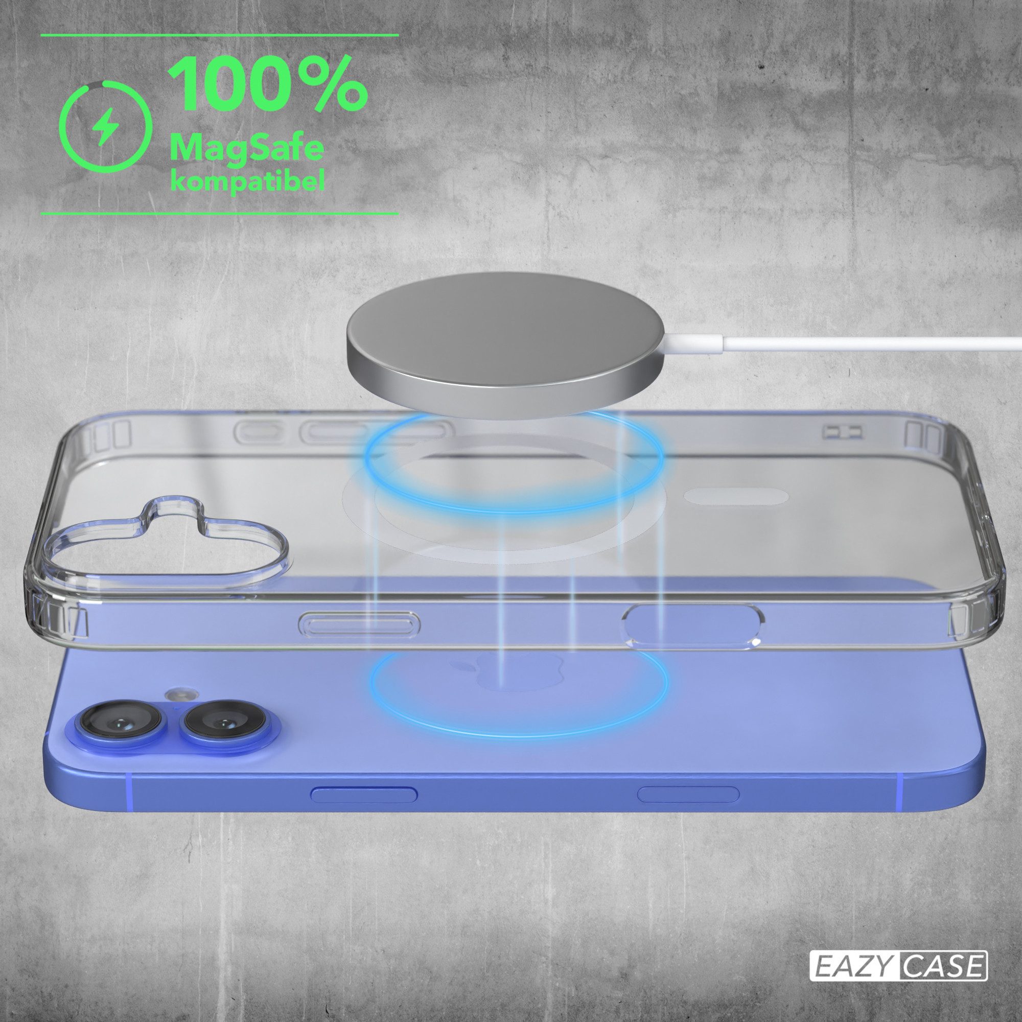 EAZY CASE Handyhülle Transparente Hülle mit MagSafe für iPhone 16 Plus 6,7 Zoll, Back Cover, Bumper Case, Handy Schutzhülle Kameraschutz, Durchsichtig