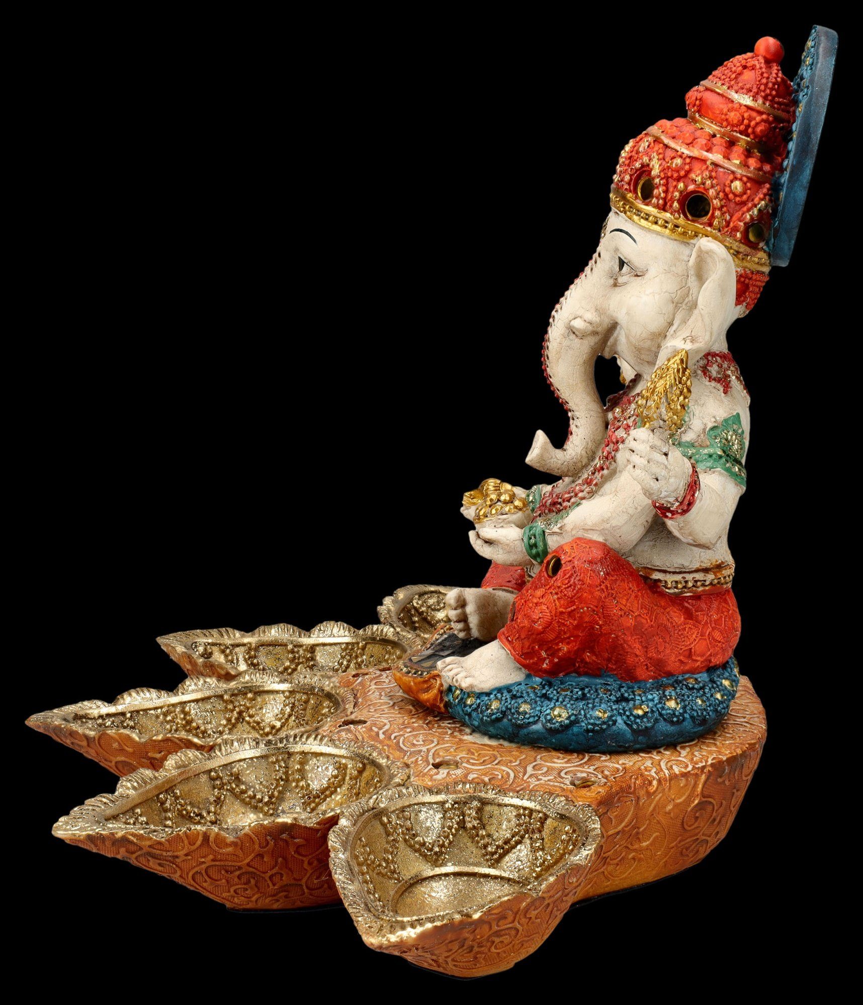 Figuren Shop GmbH Götterdeko mit Figur Dekofigur Bodhi-Blättern Dekofigur handbemalt - Ganesha