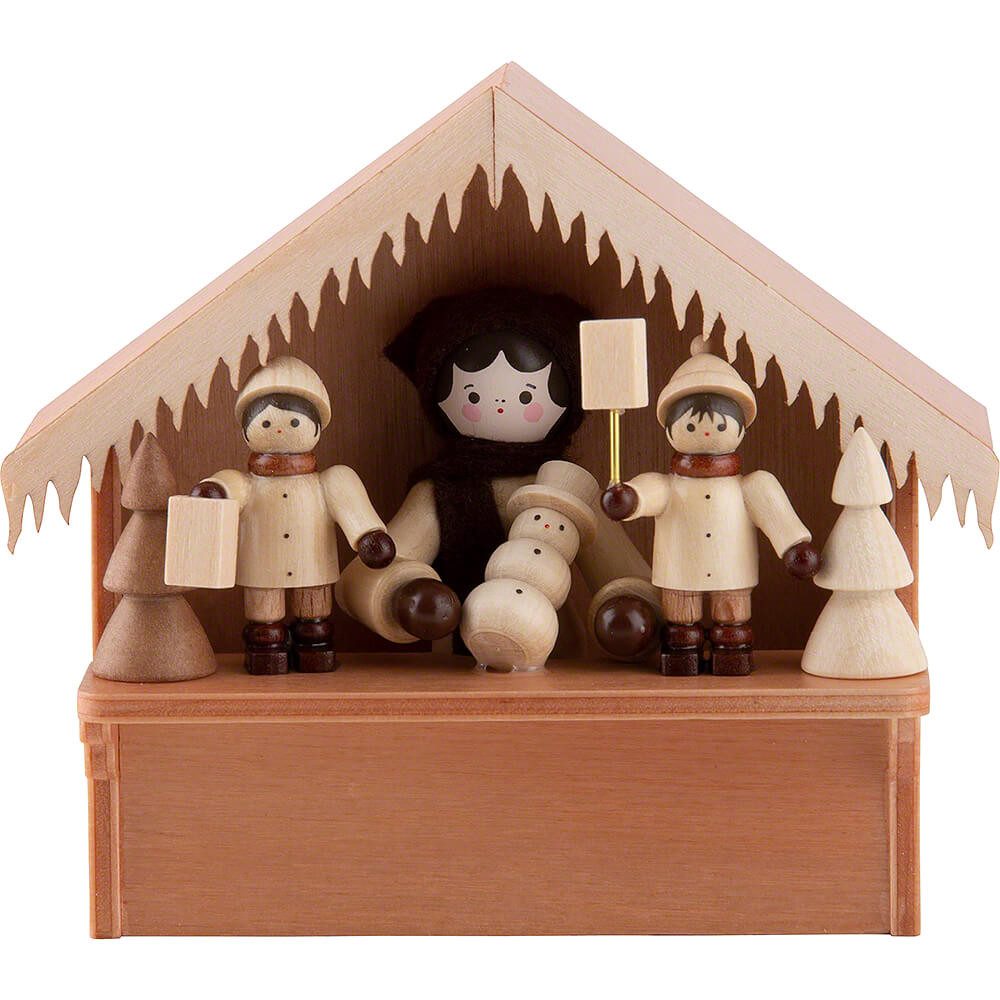 Volkskunstwerkstatt Romy Thiel Dekofigur Weihnachtsmarktbude Marktstand Laternenkinder mit Thiel-Figur (8cm) vo