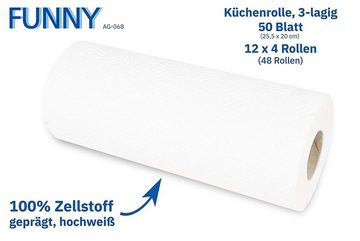 Funny Papierküchenrolle 3-lagig, Zellstoff, Hochweiß, Großpack mit 48 Rollen