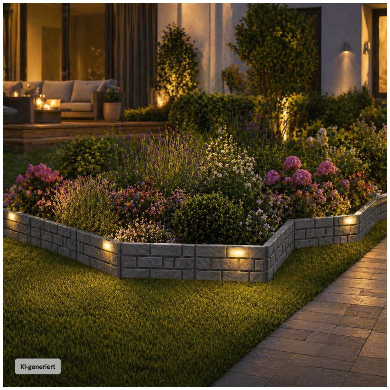 HTI-Living Beetumrandung Beeteinfassung Länge 520 cm Ziegelsteinoptik Grau, LxH: 43.5x29 cm, Set, 12 Module inkl. Solar, Zierzaun Beetumrandung Beetbegrenzung