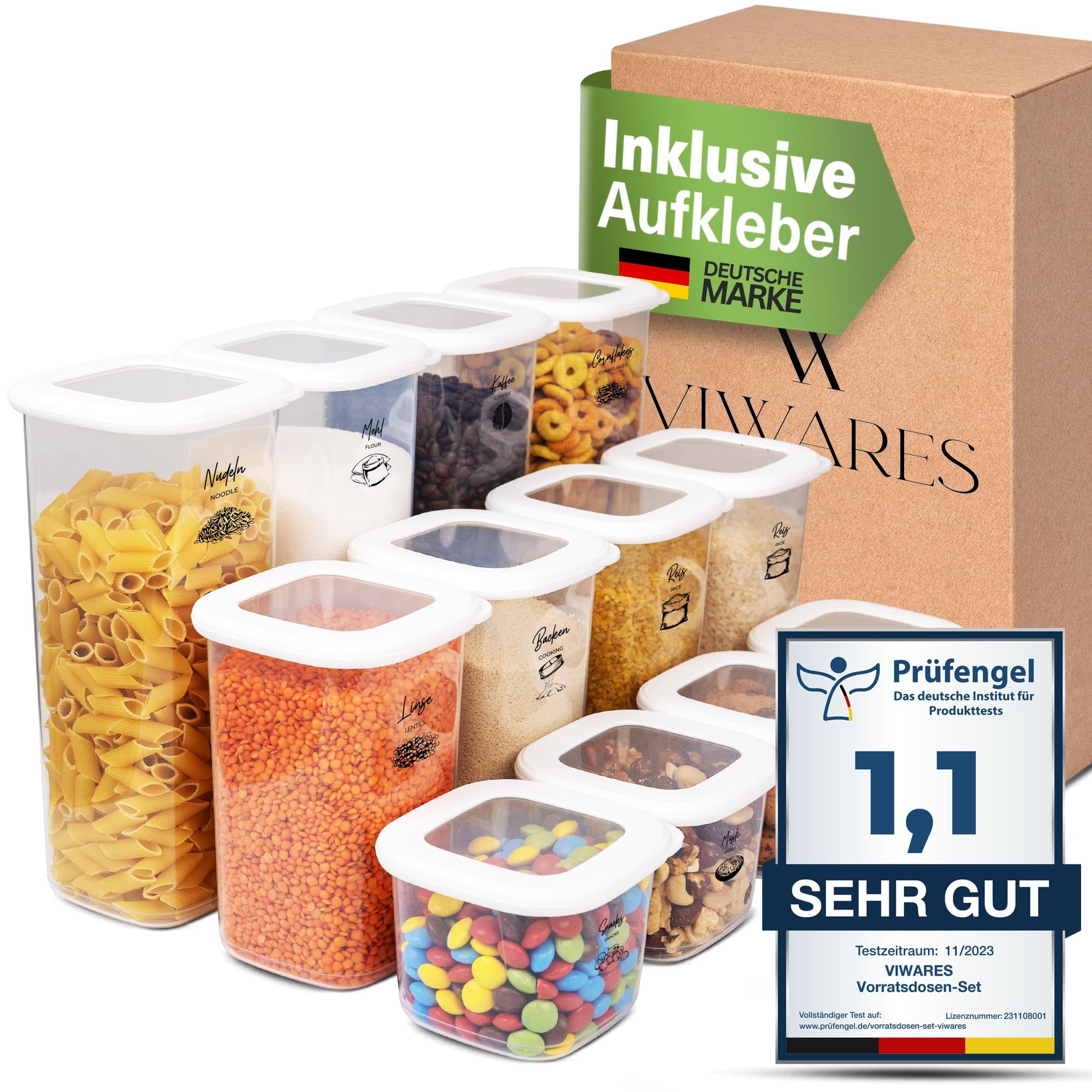 Viwares Vorratsdose Viwares Vorratsdosen-Set Mix Weiß SERIE FOLY 12er, Kunststoff, (Set, 12-tlg., 12er), BPA Frei Stapelbar Luftdicht
