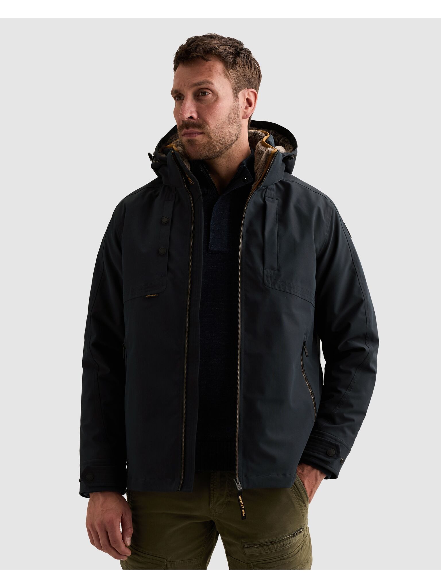 PME LEGEND Winterjacke SNOWPACK Ottoman mit kuscheligem Innenfutter aus Fellimitat - heraustrennbar