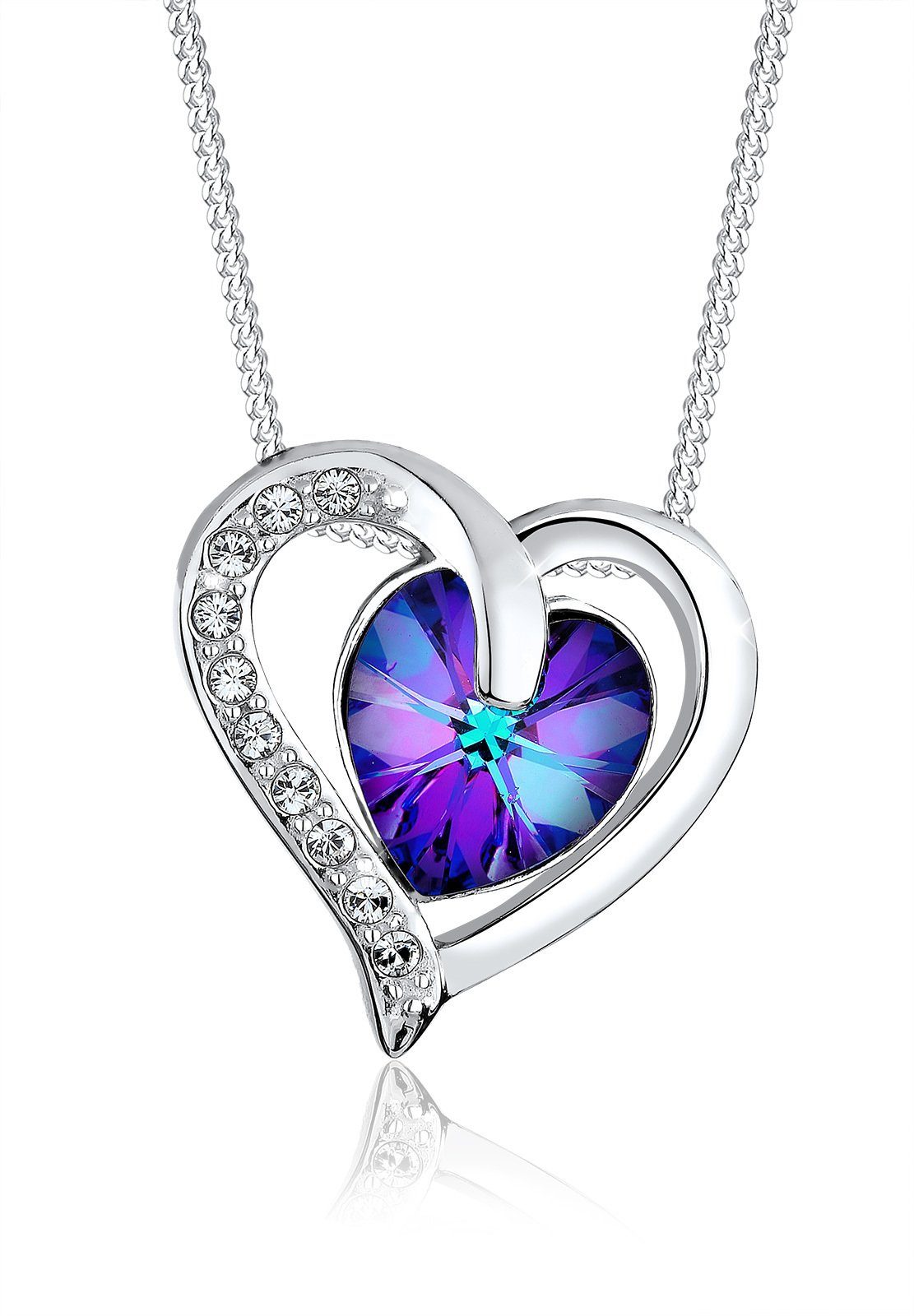 Elli Kette mit Anhänger Herz Luxus Kristalle 925 Silber, Herz Violett