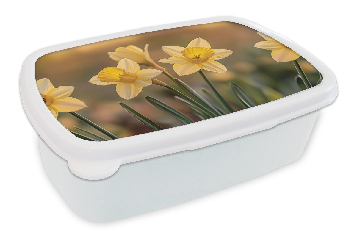 MuchoWow Lunchbox Blumen - Gelb - Unscharf, Kunststoff, (2-tlg), Brotdose Schule oder Arbeit, Brotbox für Kinder und Erwachsene
