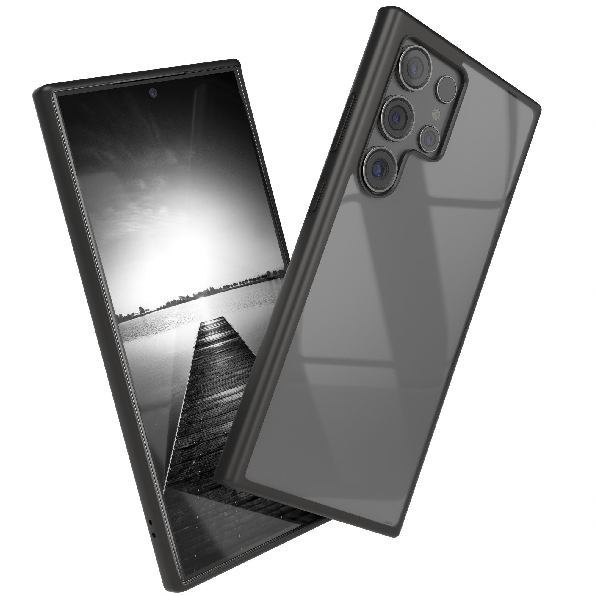 EAZY CASE Handyhülle Bumper Case für Samsung Galaxy S24 Ultra 6,8 Zoll, Hülle Durchsichtig kratzfest Back Cover mit Displayschutz Schwarz