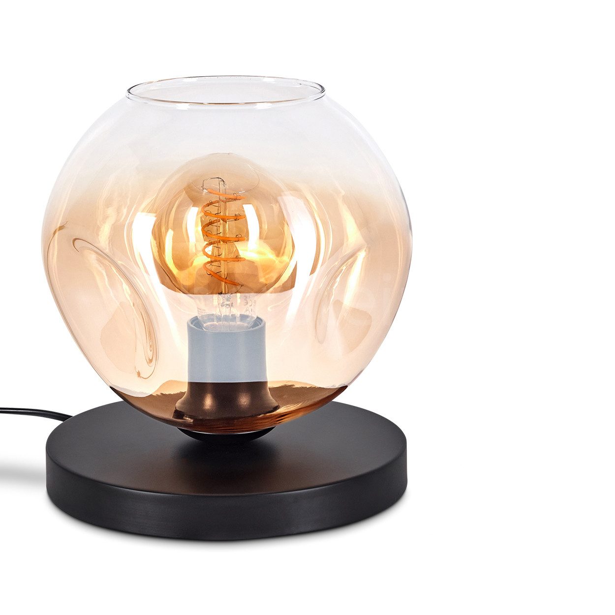 Tischleuchte Tischlampe aus Metall/Glas in Schwarz/Bernstein/Klar
