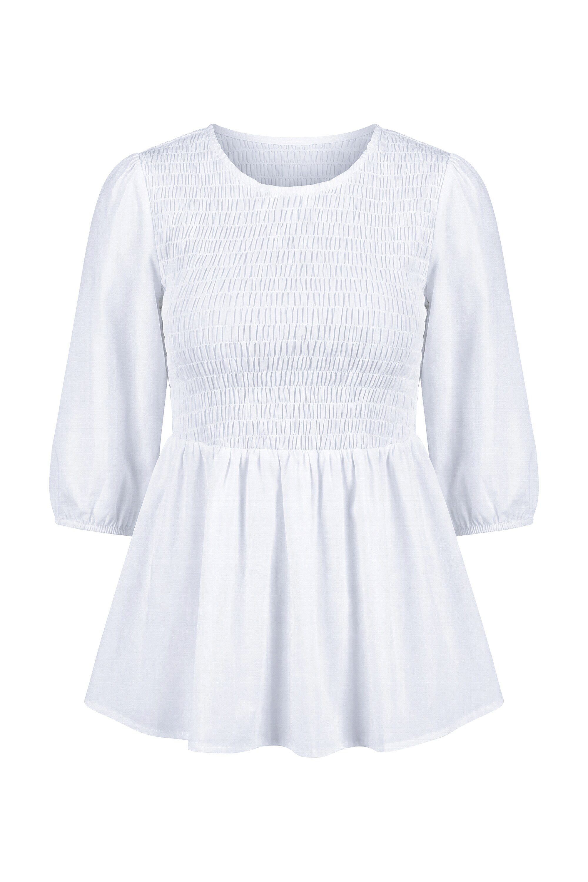 Angel of Style Longbluse Bluse A-Linie Smok-Büste 3/4-Ärmel Volant