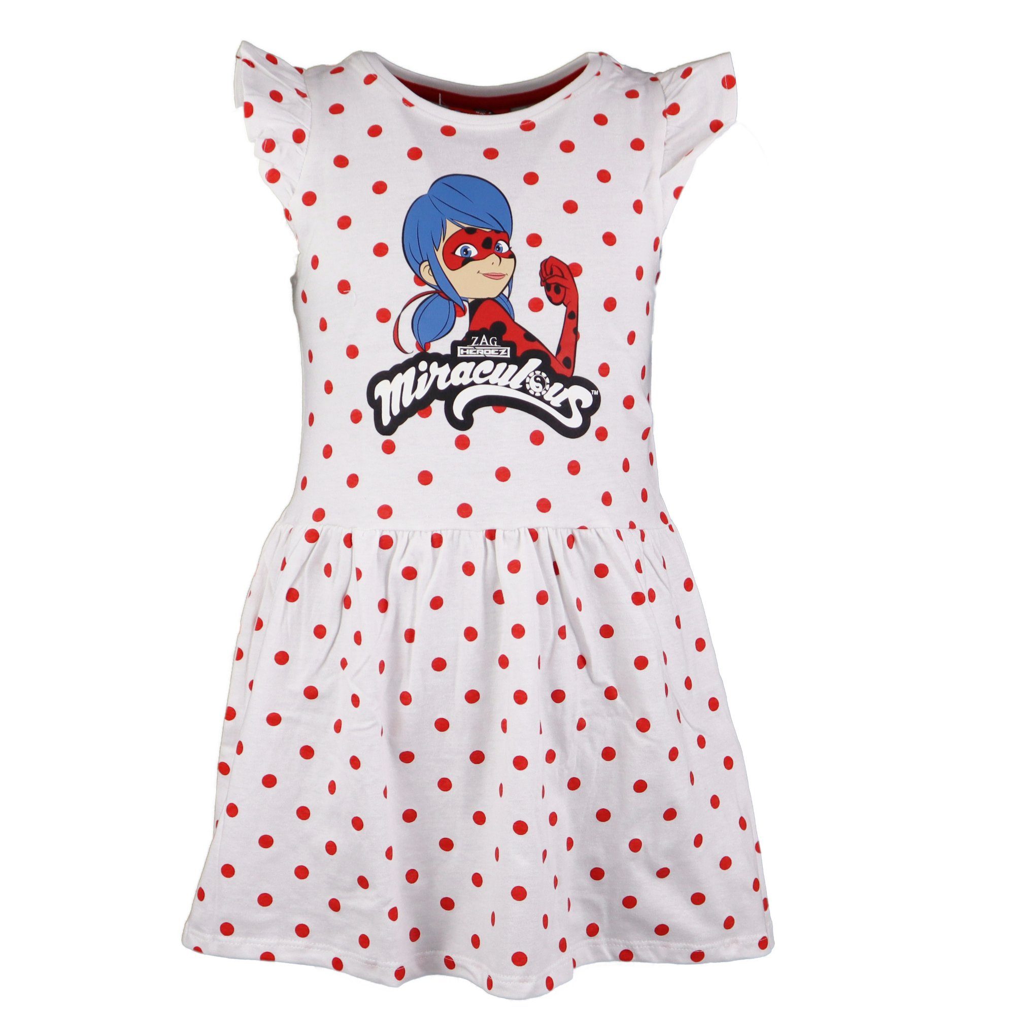 Kleid oder Mädchen Kinder Ladybug Sommerkleid Schwarz 110 - bis Gr. 140, Pünktchen Miraculous Rot Baumwolle,