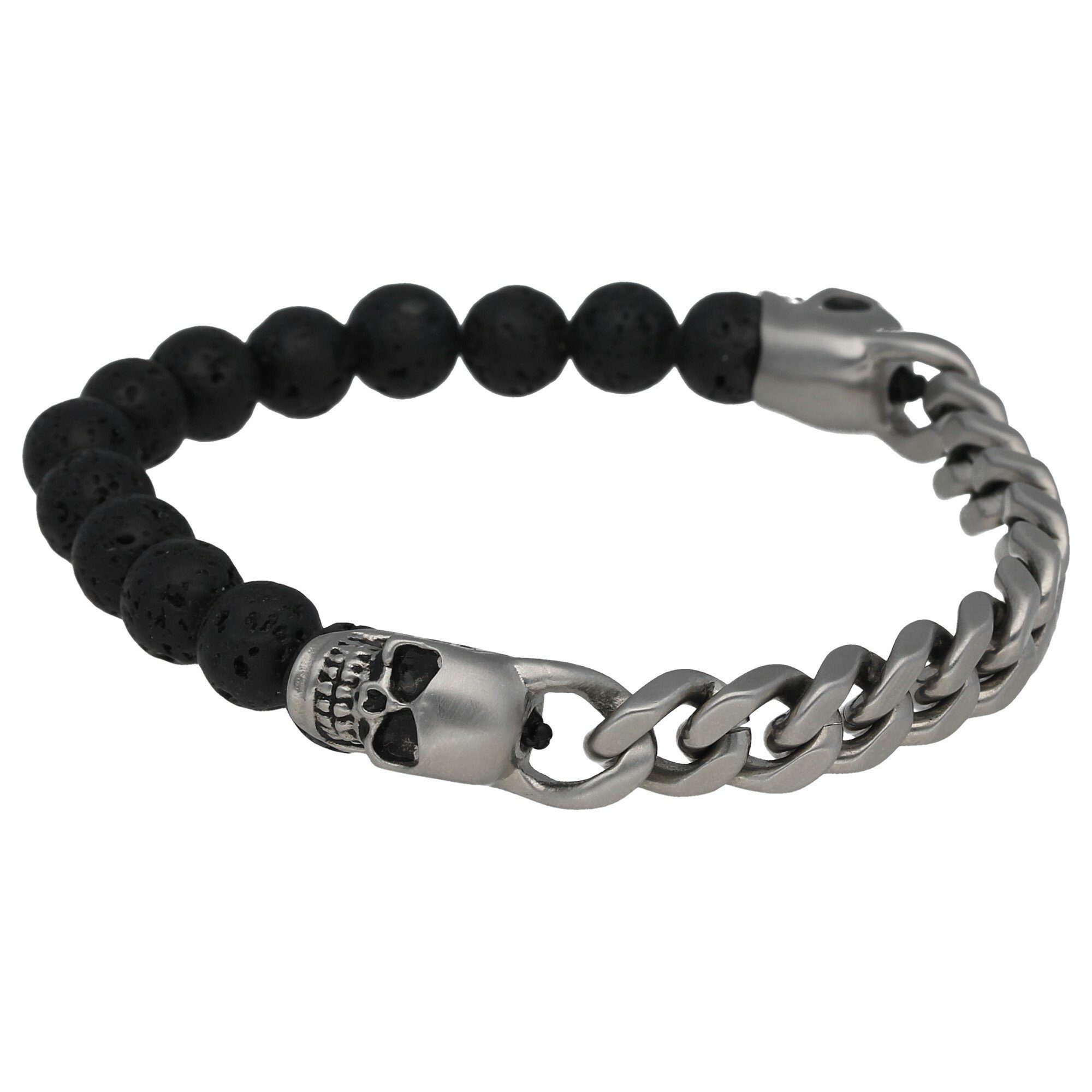 Armband lava Kugeln + Panzerkette mit zwei Totenköpfen, Edelstahl