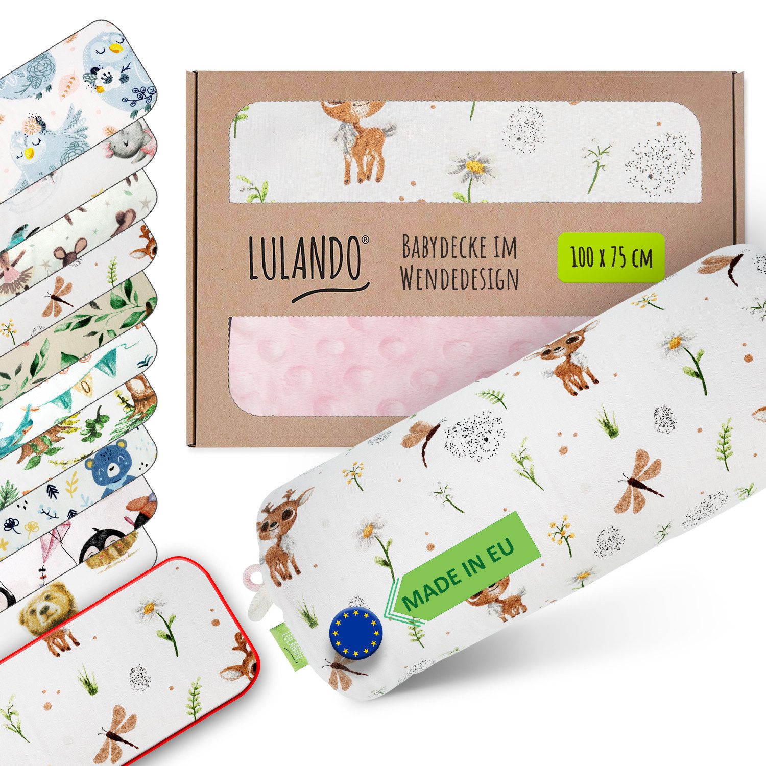 Babydecke LULANDO 100x75 cm flauschige Kuscheldecke für Neugeborene, Lulando, antiallergisch, pflegeleicht, 100% Baumwolle