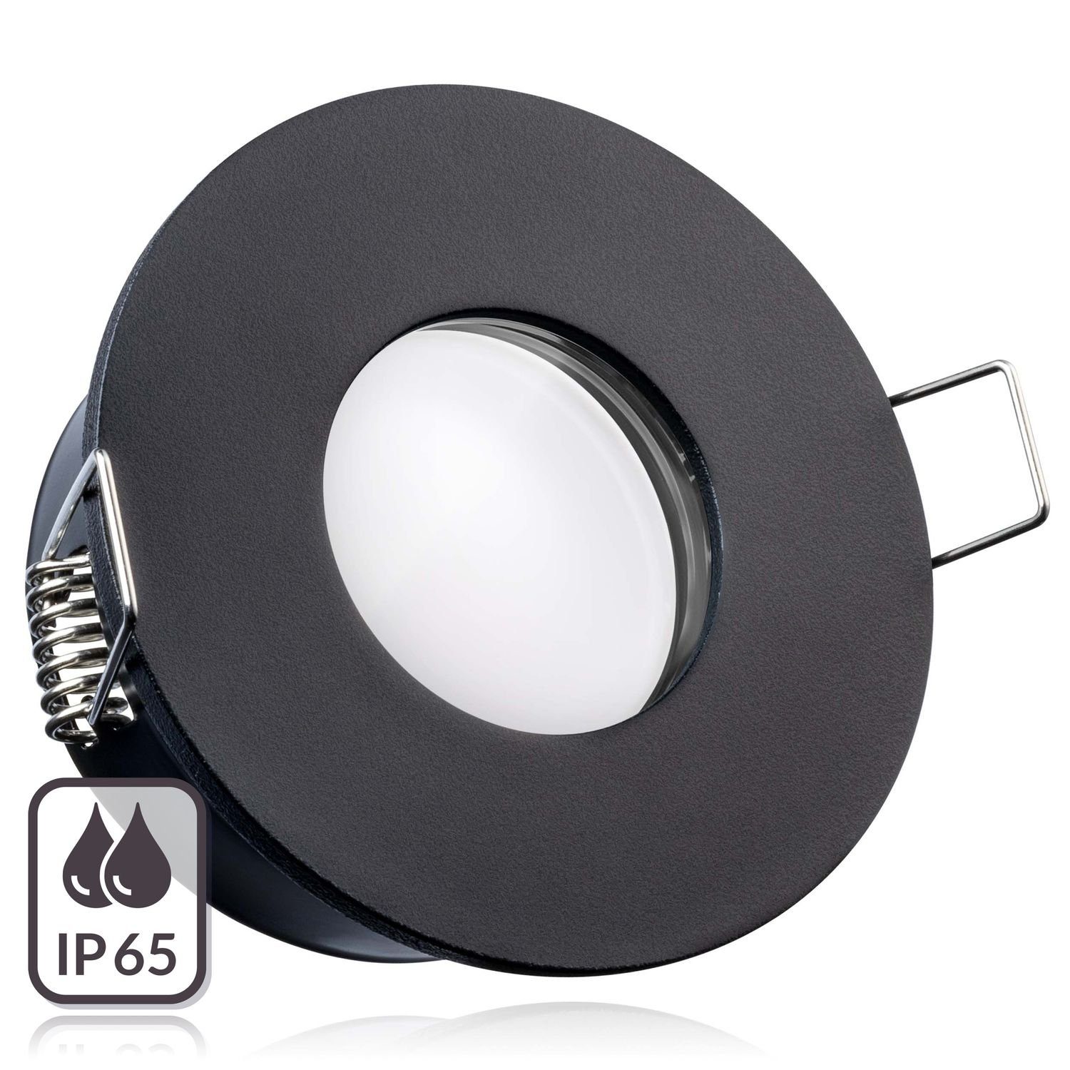 5W Leuc LED Einbaustrahler flach schwarz CCT Set IP65 mit LEDANDO LED extra Einbaustrahler in RGB