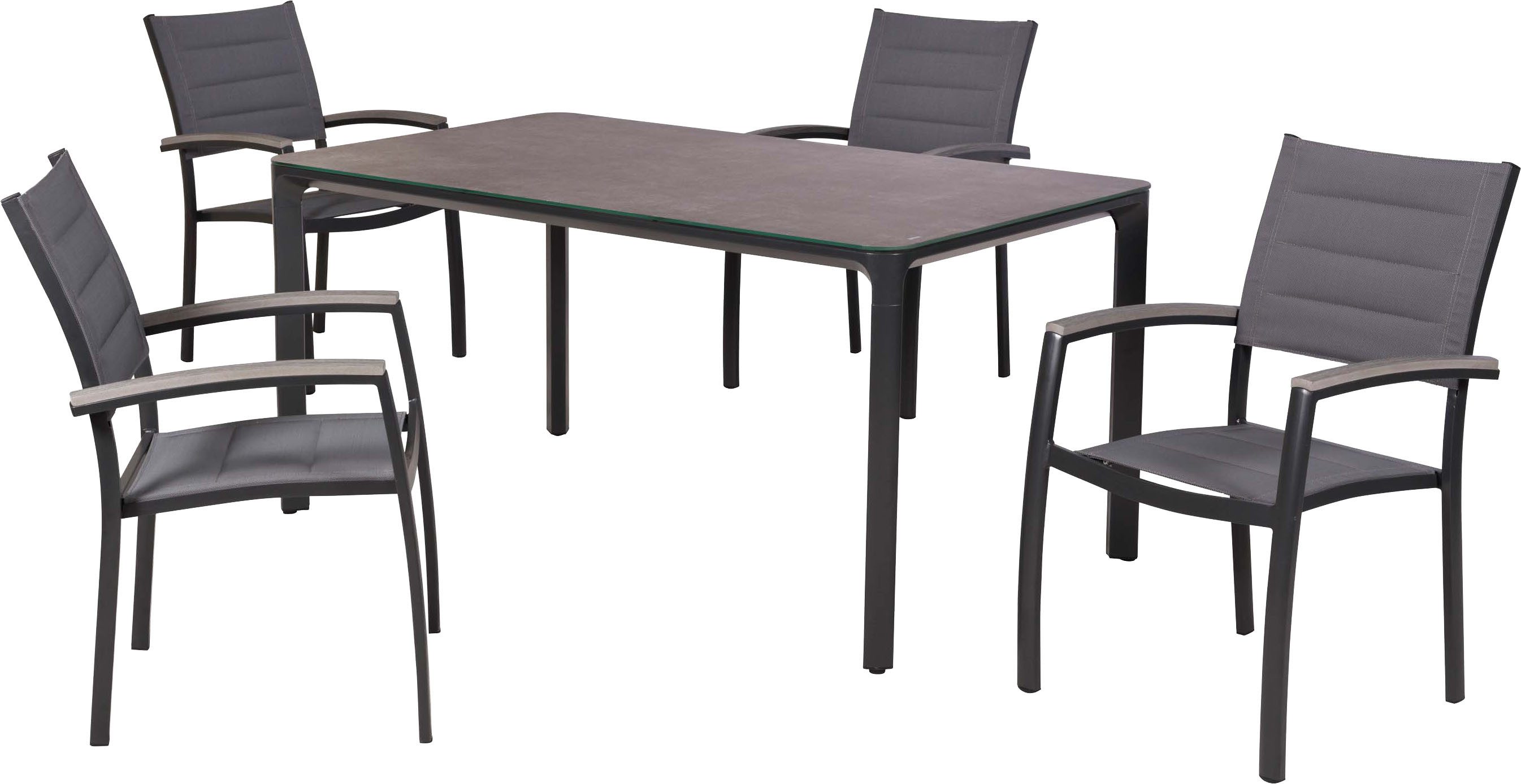 MERXX Garten-Essgruppe Pisa, (Set, 5-tlg), inkl. 4 Stapelsessel, 1 Tisch