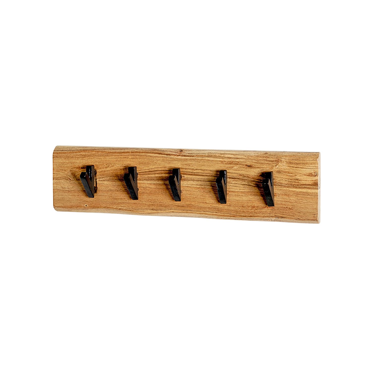 HAKU Garderobenständer RIVERA 5 Garderobe - akazie-schwarz - Massivholz, Metall - B. 60cm, (1xWandgarderobe, Wandhalterung - Wandhalter), Wandhakenleiste - Hakenleiste - Garderobenleiste - Wandhaken