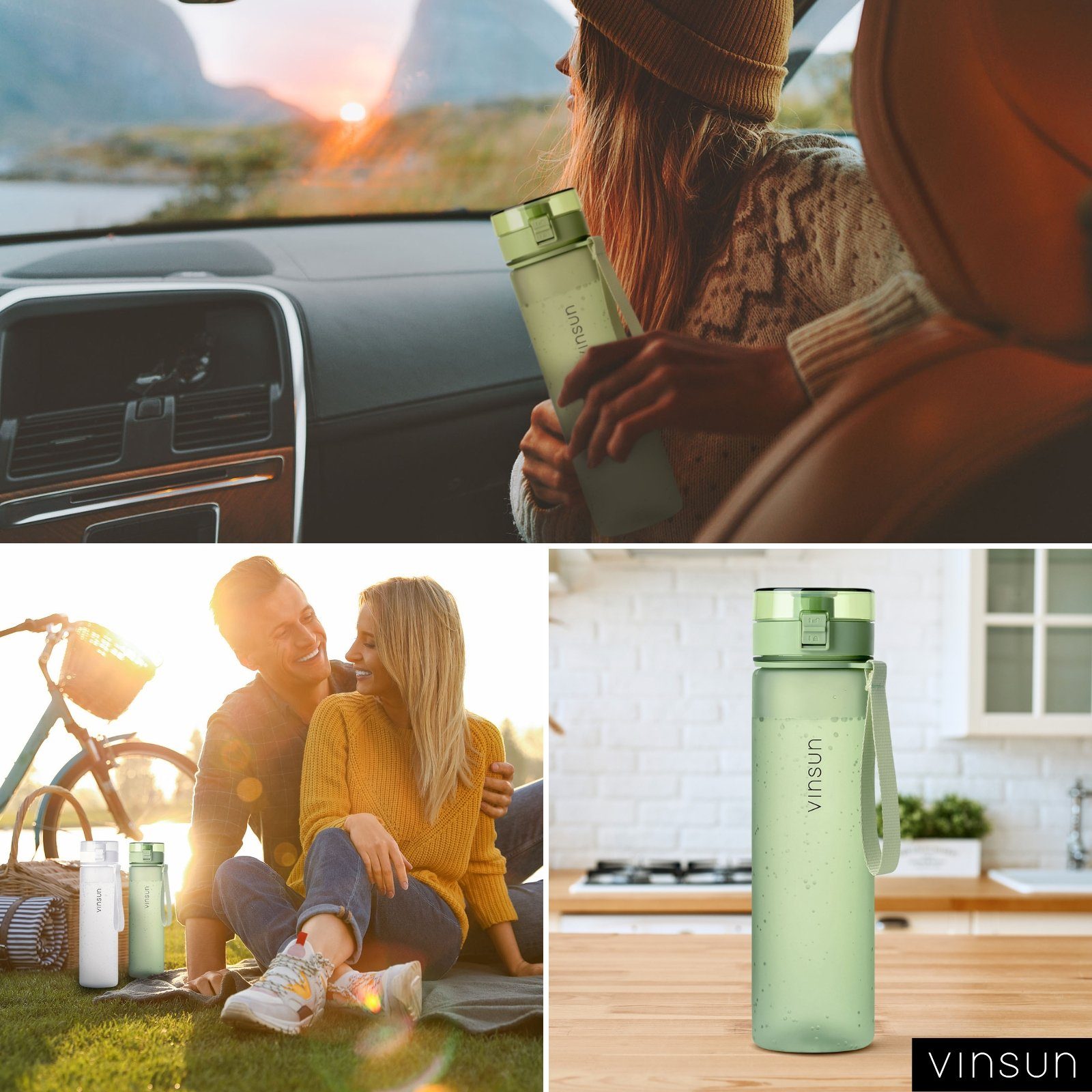 Trinkflasche BPA und 1L, Kohlensäure, Vinsun Kohlensäure Trinkflasche Geruchs- Geschmacksneutral, auslaufsicher - geeignet, auslaufsicher Hell Grün, frei,