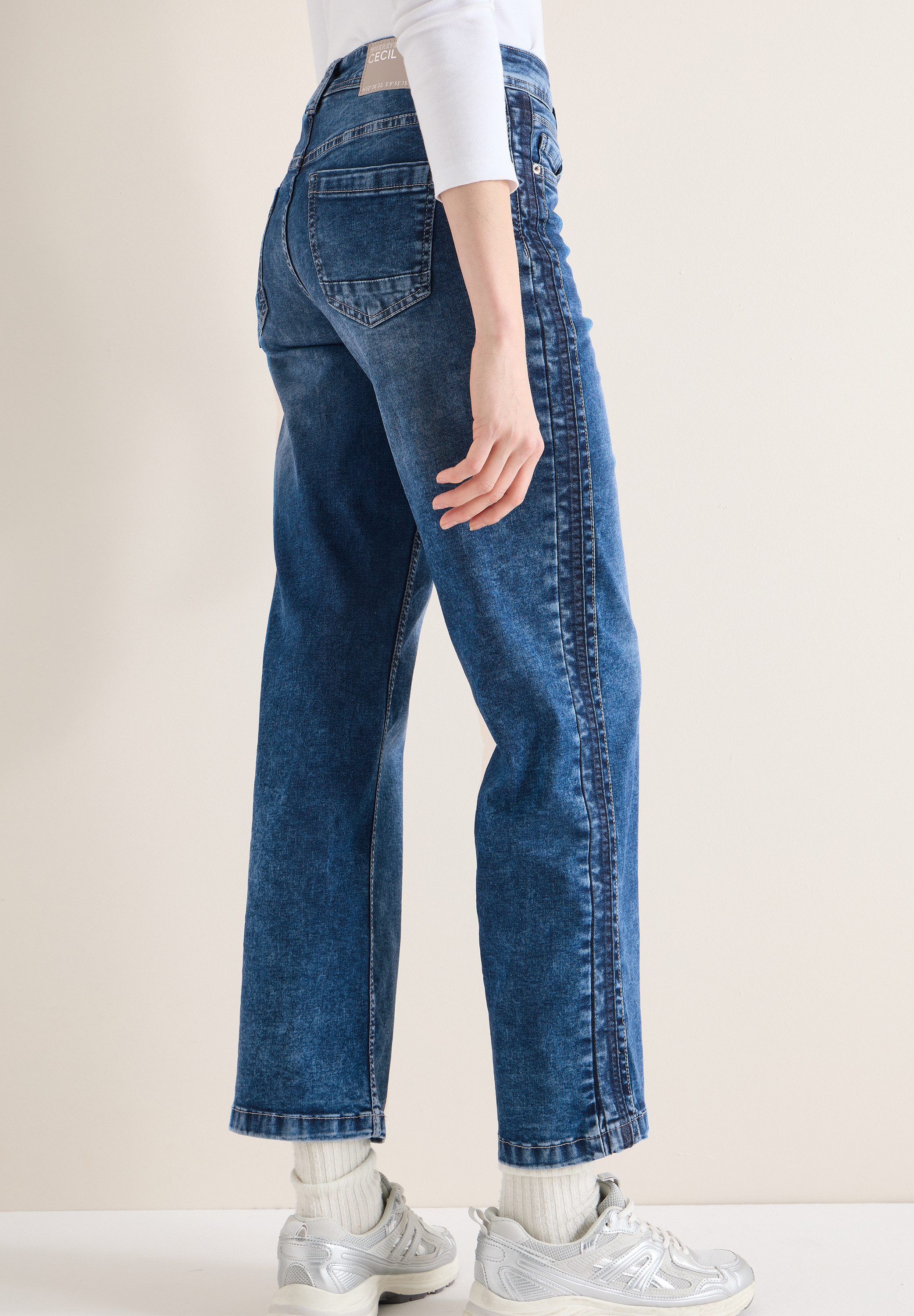 CECIL Weite Jeans Style NEELE Mid Blue mit tonalen Gallonstreifen und Stretch