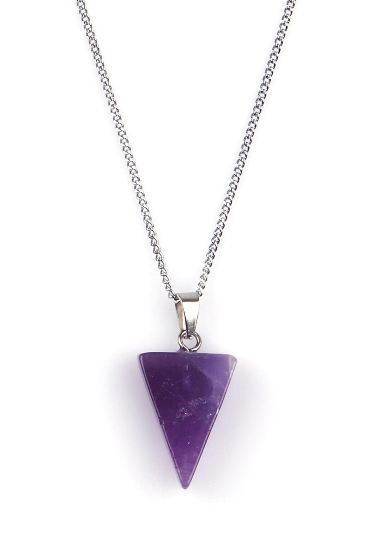 Nisan Edelstein, Amethyst Dreieck Anhänger mit silberfarbener Kette, Naturstein Schmuck